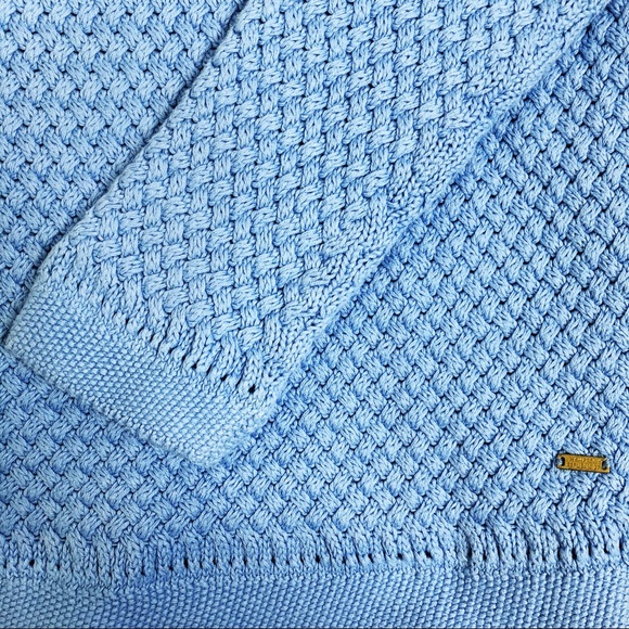 Light Blue Knit Sweater Small - Hampton Republic 27 woven cotton pullover - Picture 4 of 7